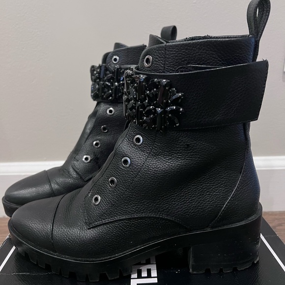 Karl Lagerfeld Black Embellished Combat Boots - Picture 3 of 5
